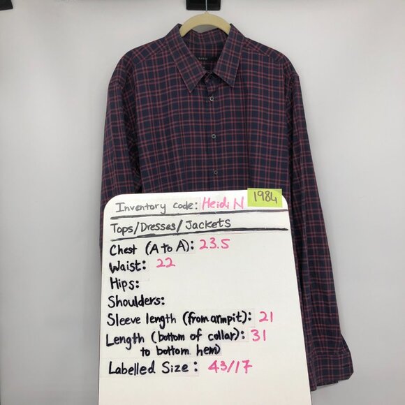 Gucci Men's Burgundy Plaid Checkered Long Sleeve Button Up Cotton Shirt size 17 - Picture 13 of 14